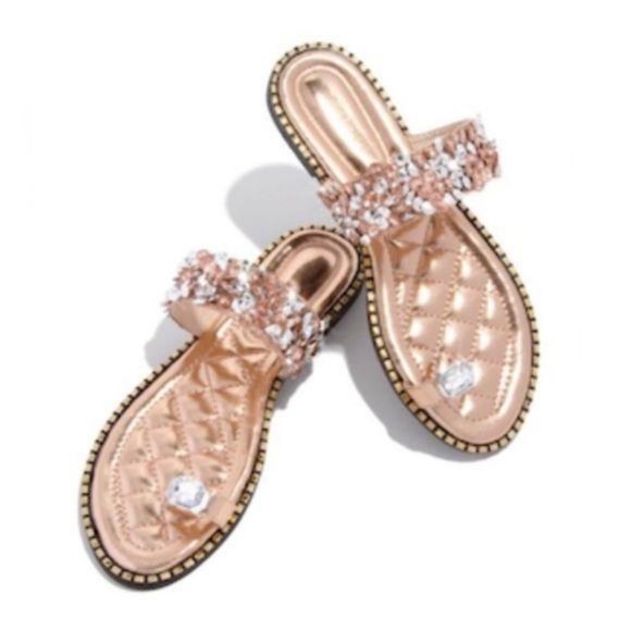 Shoes - Embellished Lux Slides – Rose Gold